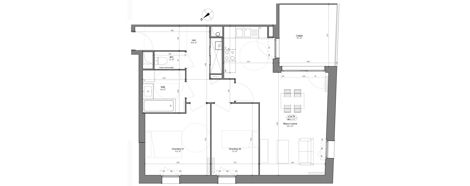 Appartement T3 de 64,20 m2 à Ronchin Centre