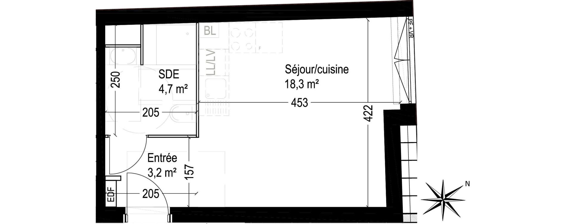 Appartement T1 de 26,20 m2 à Roncq Centre - plat vinage