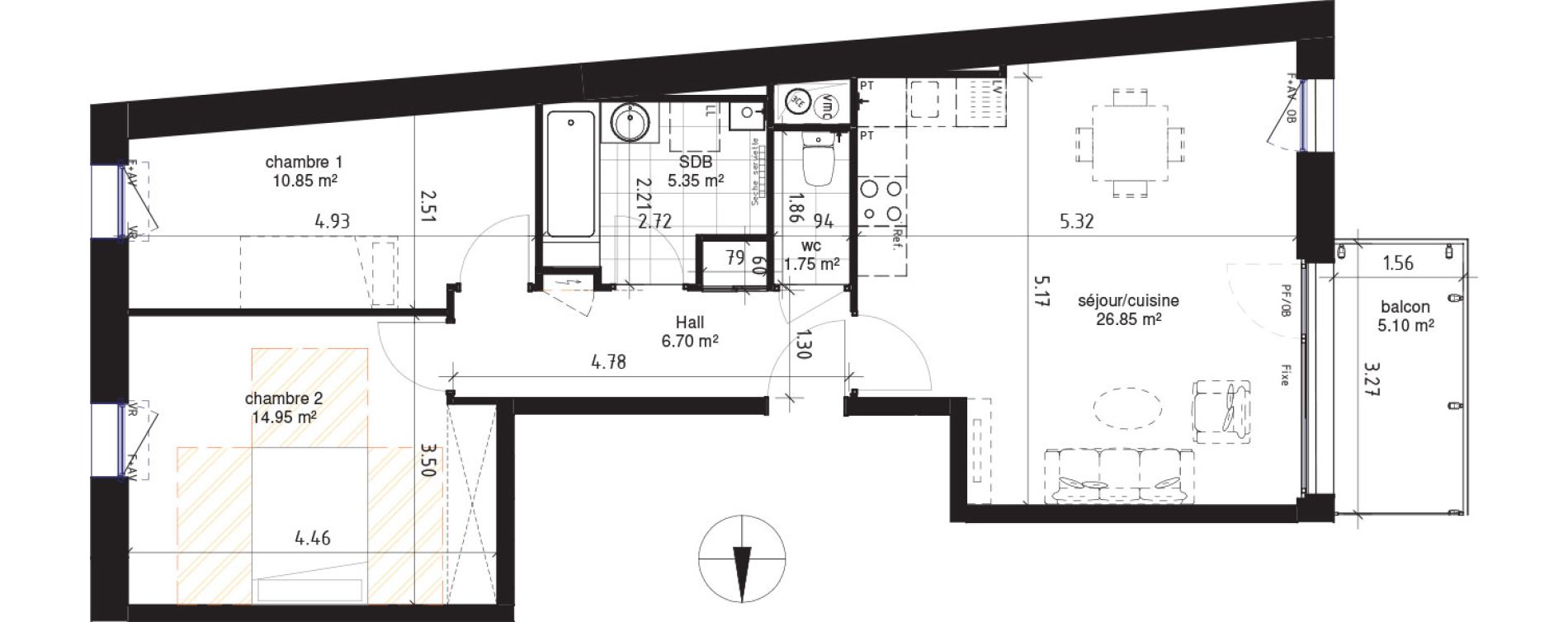Appartement T3 de 66,45 m2 &agrave; Roncq Centre