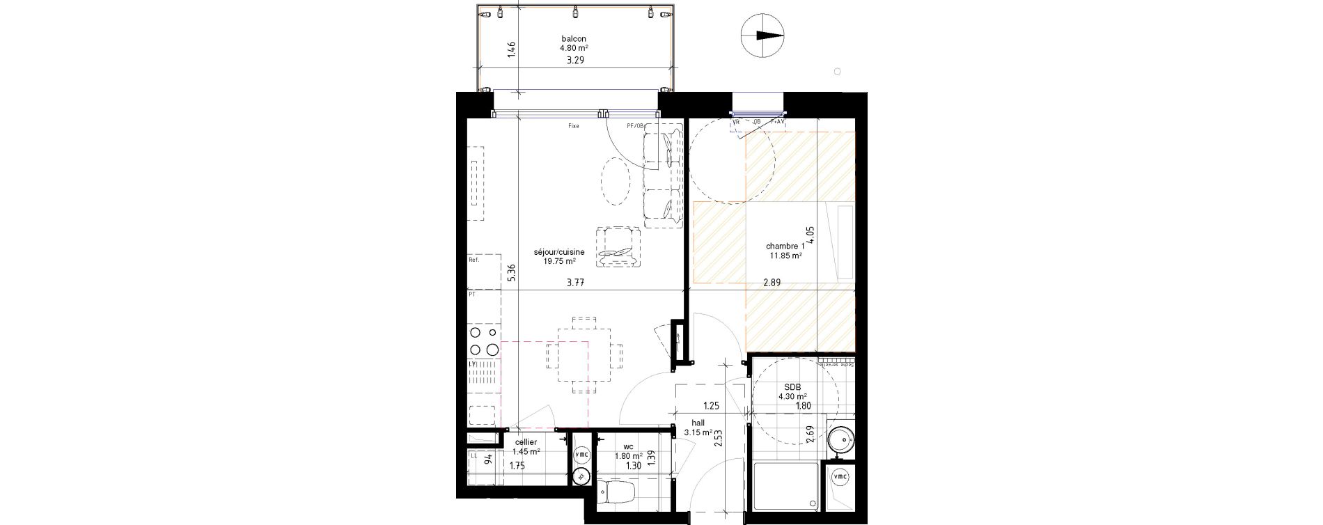 Appartement T2 de 42,30 m2 &agrave; Roncq Centre