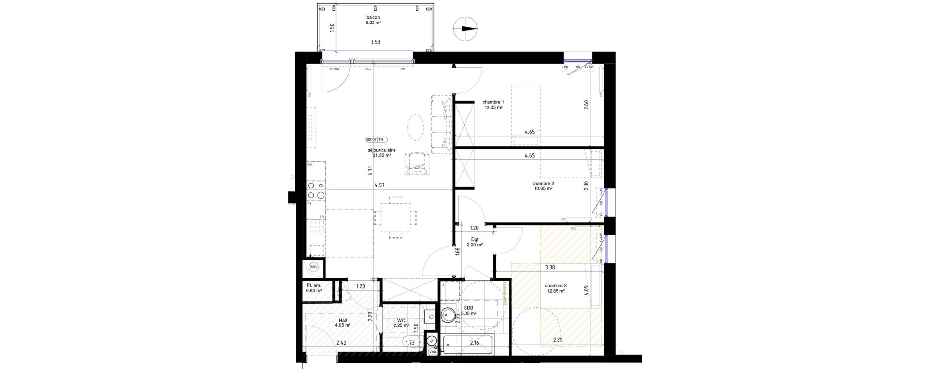 Appartement T4 de 81,45 m2 &agrave; Roncq Centre