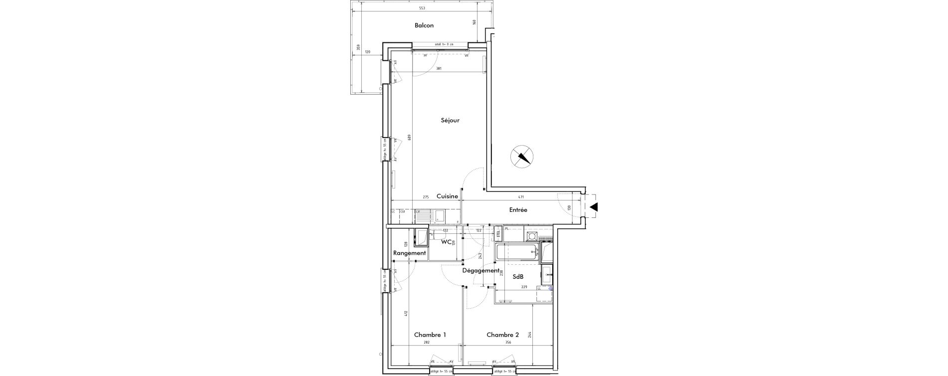 Appartement T3 de 64,00 m2 &agrave; Roncq Blanc four