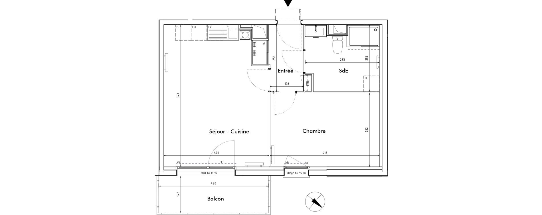 Appartement T2 de 42,80 m2 &agrave; Roncq Blanc four