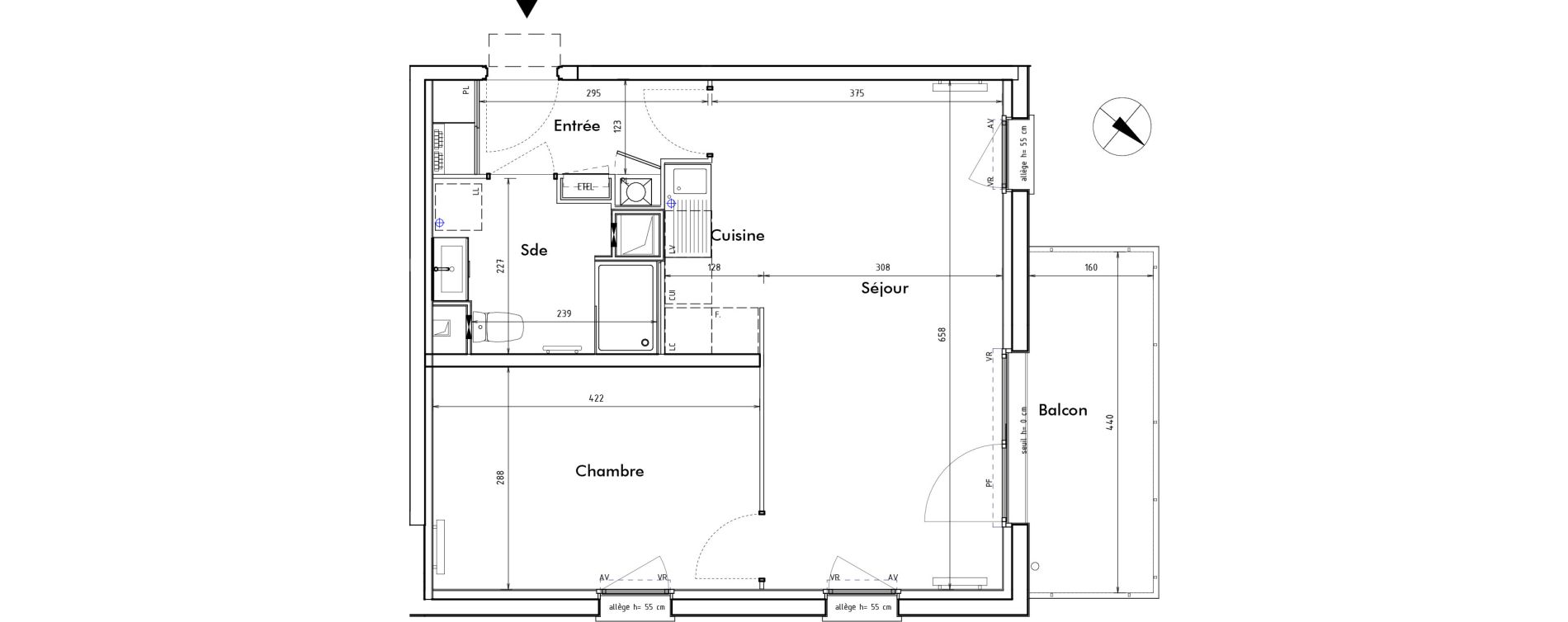 Appartement T2 de 45,80 m2 &agrave; Roncq Blanc four