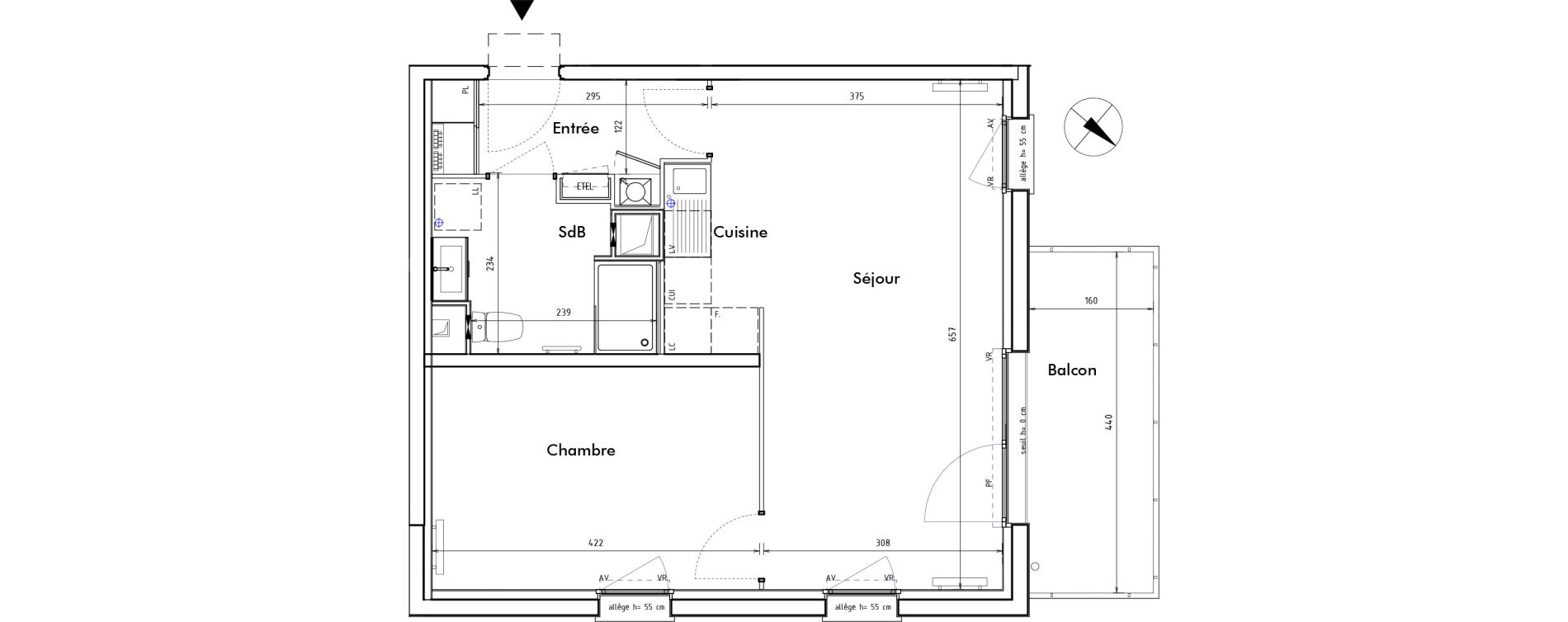 Appartement T2 de 45,80 m2 &agrave; Roncq Blanc four