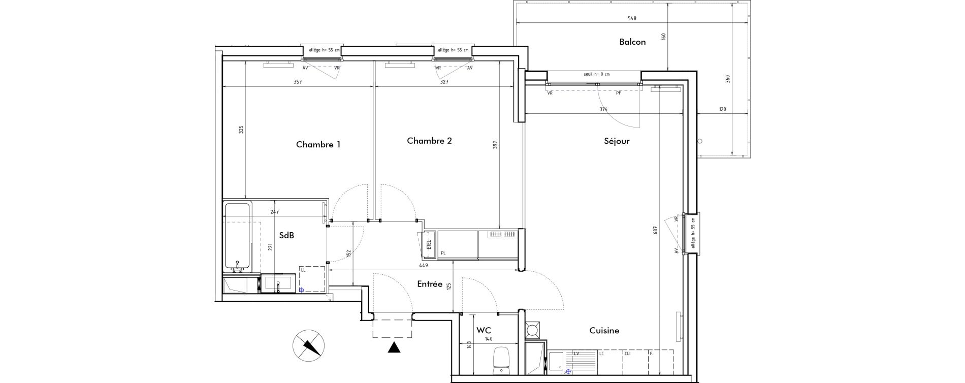 Appartement T3 de 65,80 m2 &agrave; Roncq Blanc four