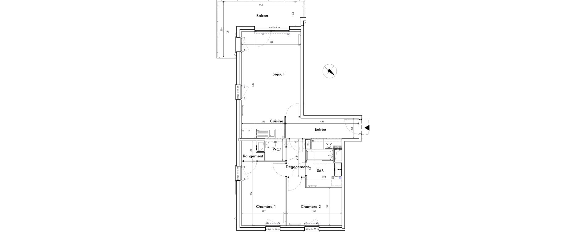 Appartement T3 de 64,10 m2 &agrave; Roncq Blanc four