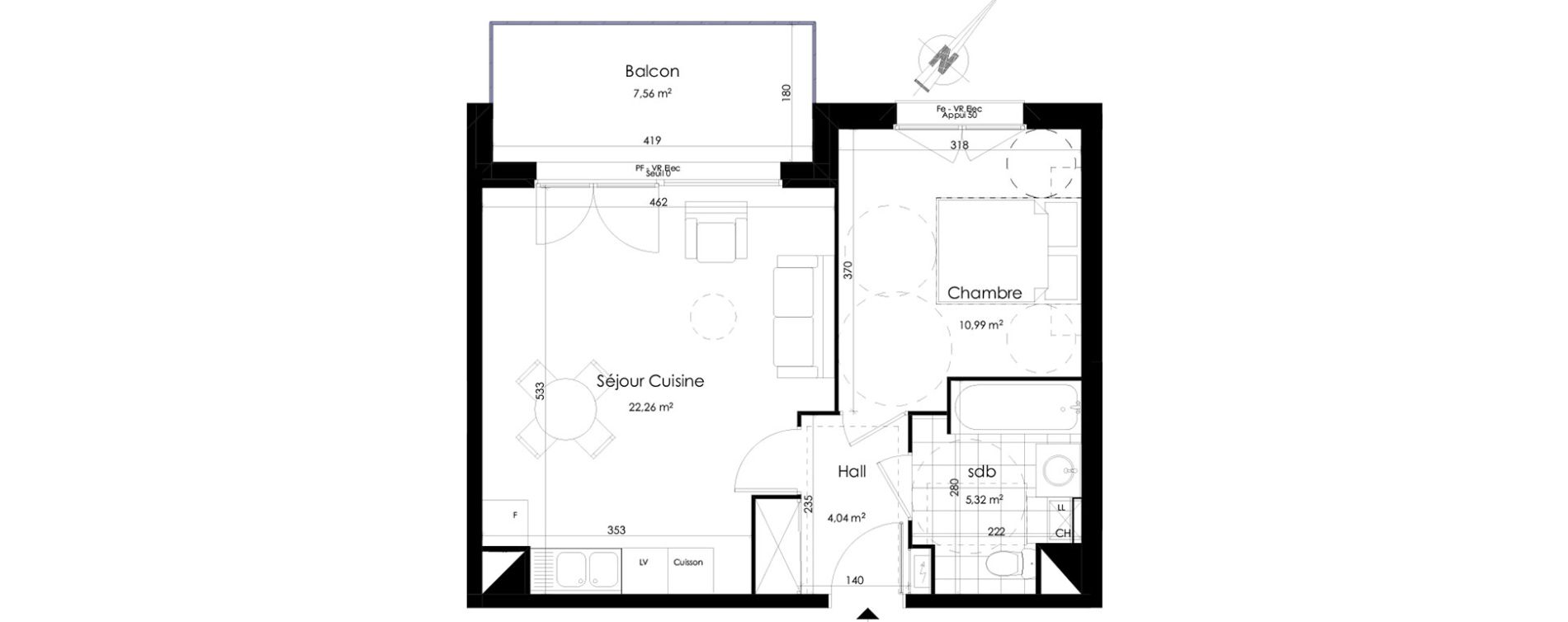 Appartement T2 de 42,61 m2 &agrave; Roncq Centre