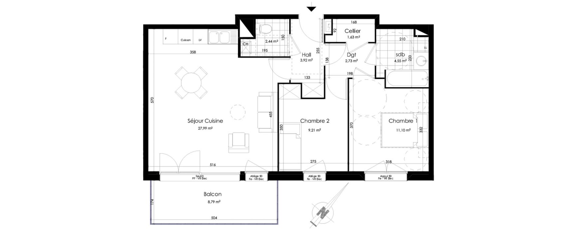Appartement T3 de 63,57 m2 &agrave; Roncq Centre