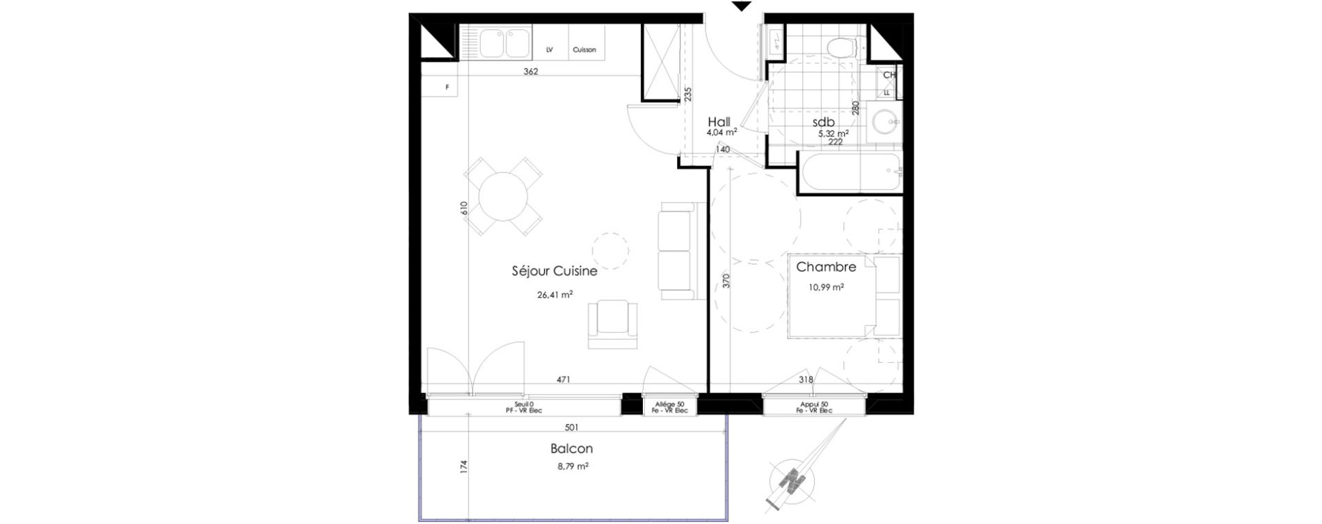 Appartement T2 de 46,76 m2 &agrave; Roncq Centre