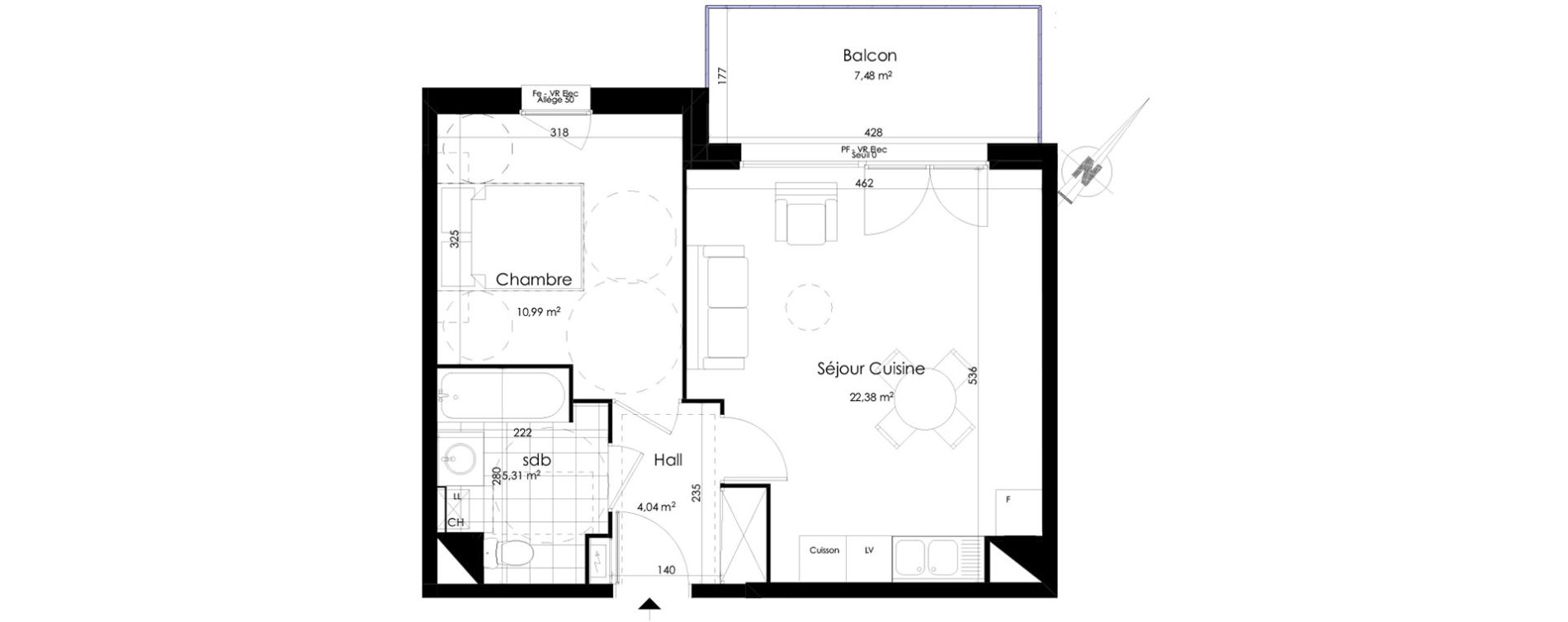 Appartement T2 de 42,72 m2 &agrave; Roncq Centre