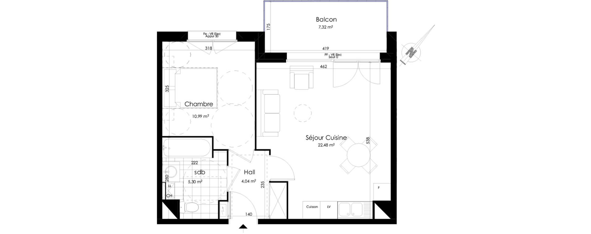 Appartement T2 de 42,81 m2 &agrave; Roncq Centre