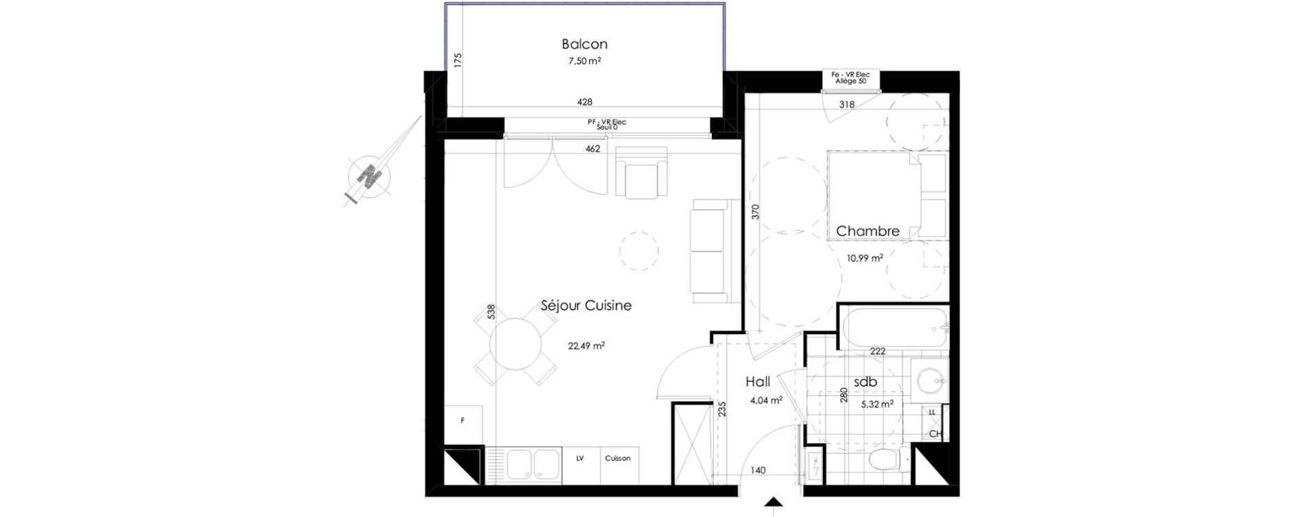 Appartement T2 de 42,84 m2 &agrave; Roncq Centre