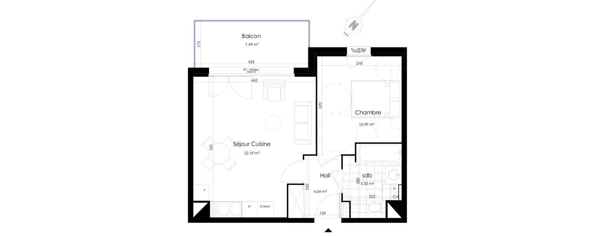 Appartement T2 de 42,54 m2 &agrave; Roncq Centre