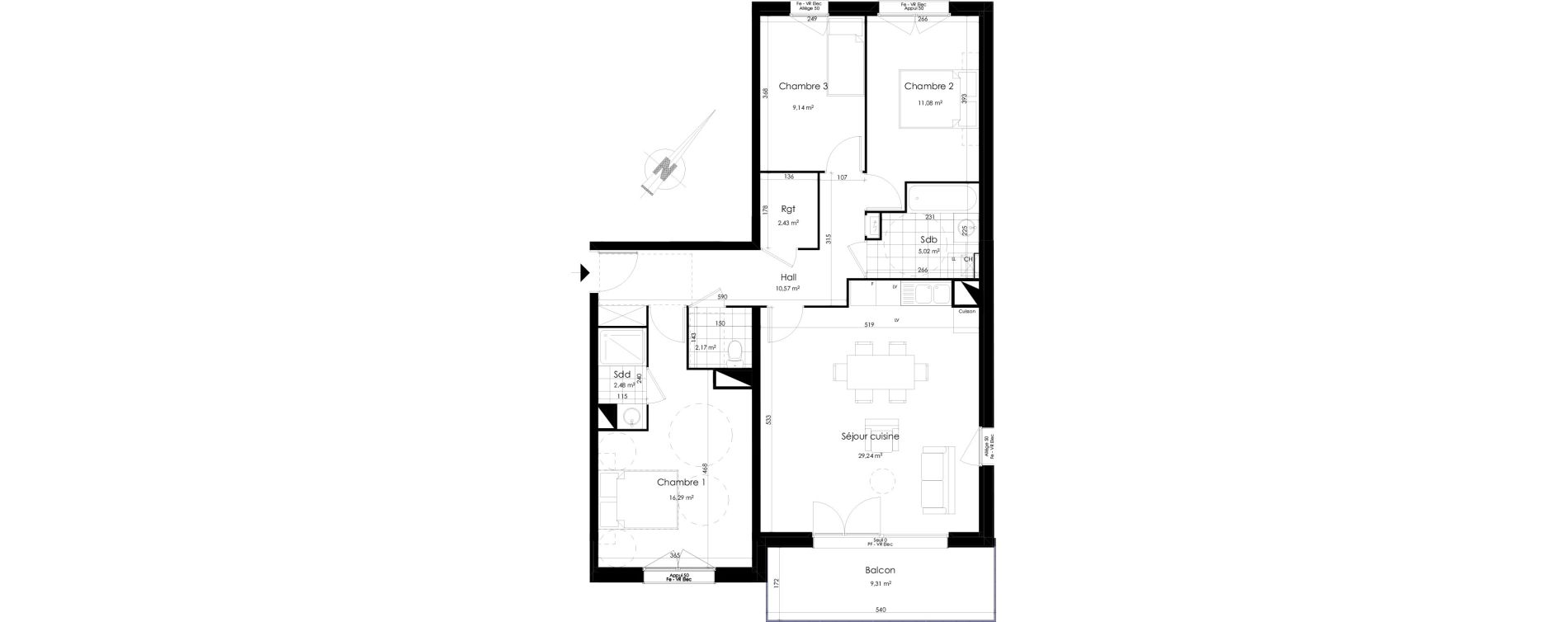 Appartement T4 de 88,42 m2 &agrave; Roncq Centre