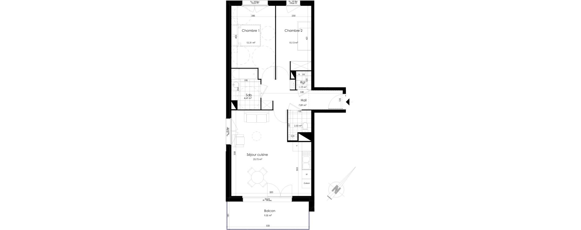 Appartement T3 de 64,46 m2 &agrave; Roncq Centre