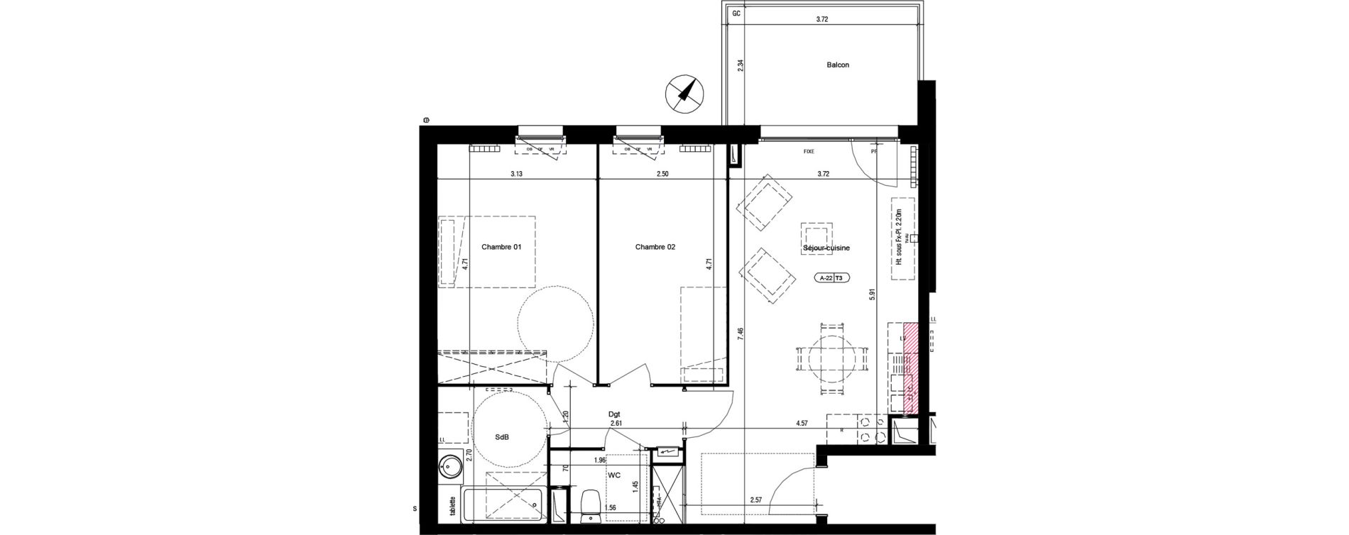 Appartement T3 de 65,25 m2 &agrave; Roubaix Anseele