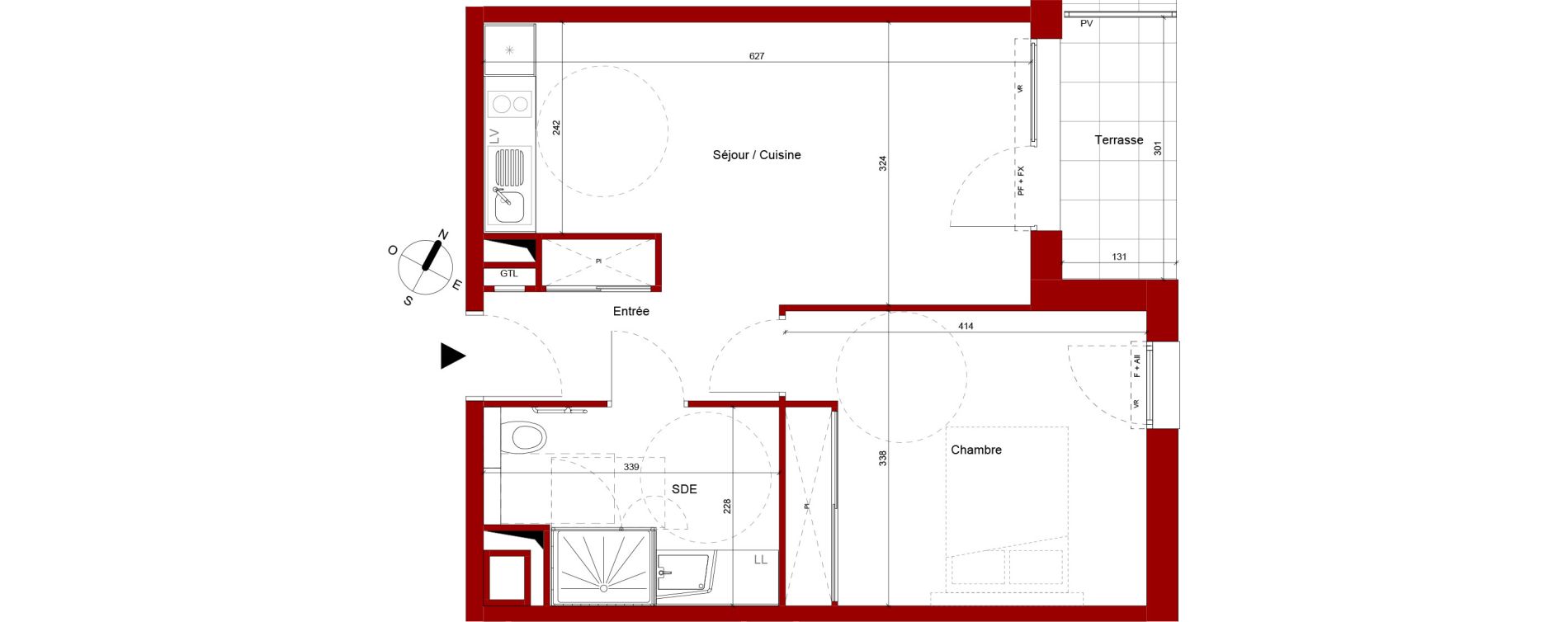 Appartement T2 meubl&eacute; de 44,43 m2 &agrave; Roubaix Potennerie