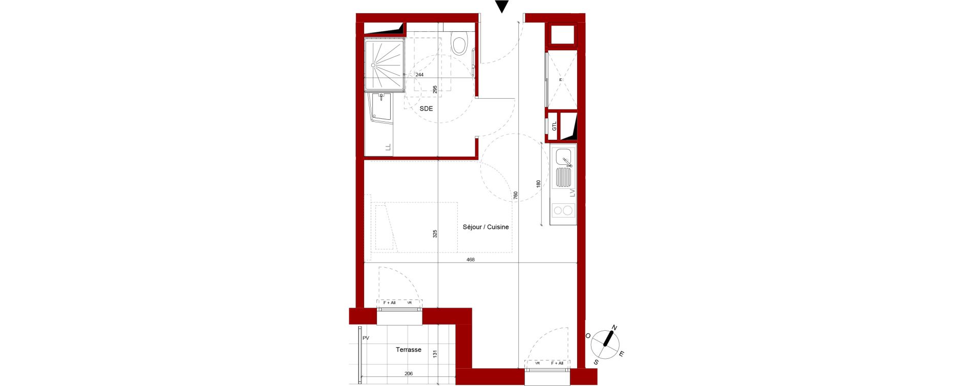 Appartement T1 meubl&eacute; de 30,78 m2 &agrave; Roubaix Potennerie