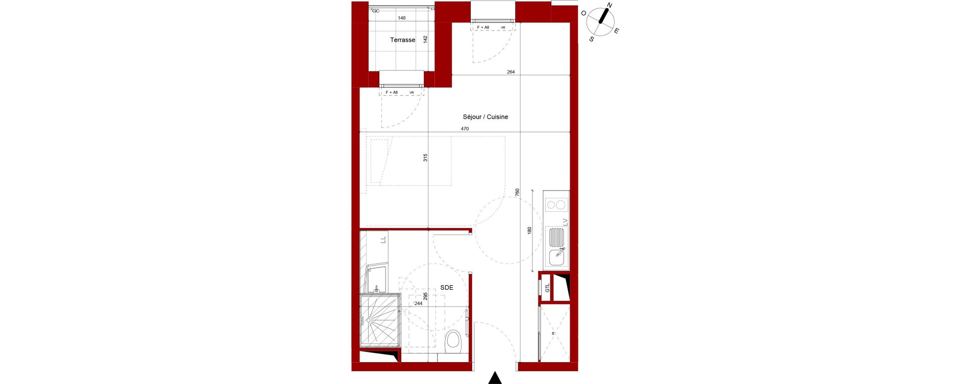 Appartement T1 meubl&eacute; de 31,57 m2 &agrave; Roubaix Potennerie
