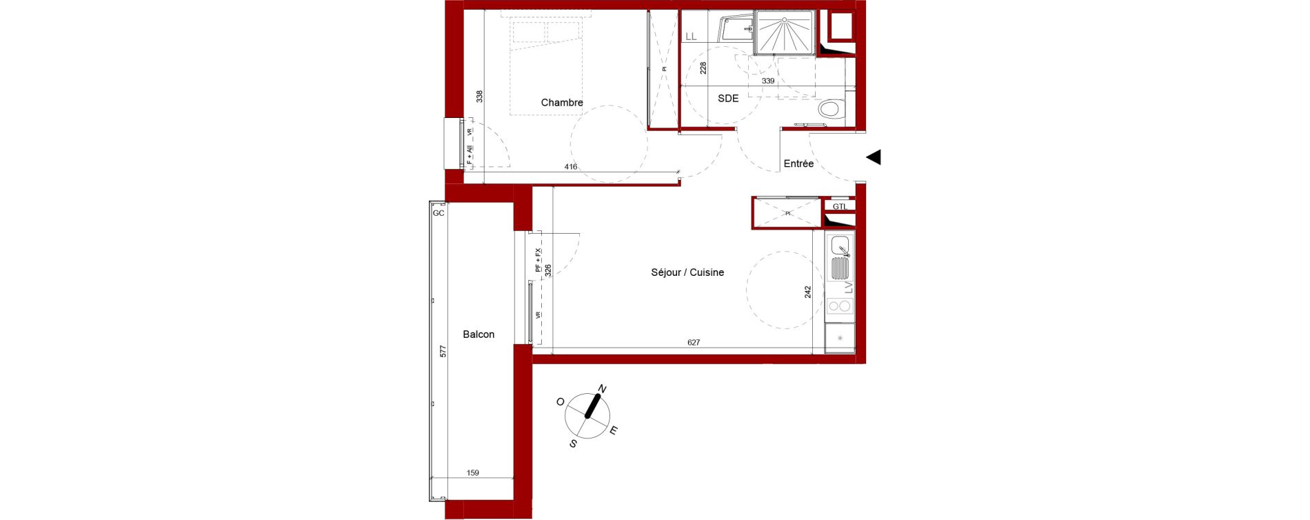 Appartement T2 meubl&eacute; de 44,62 m2 &agrave; Roubaix Potennerie