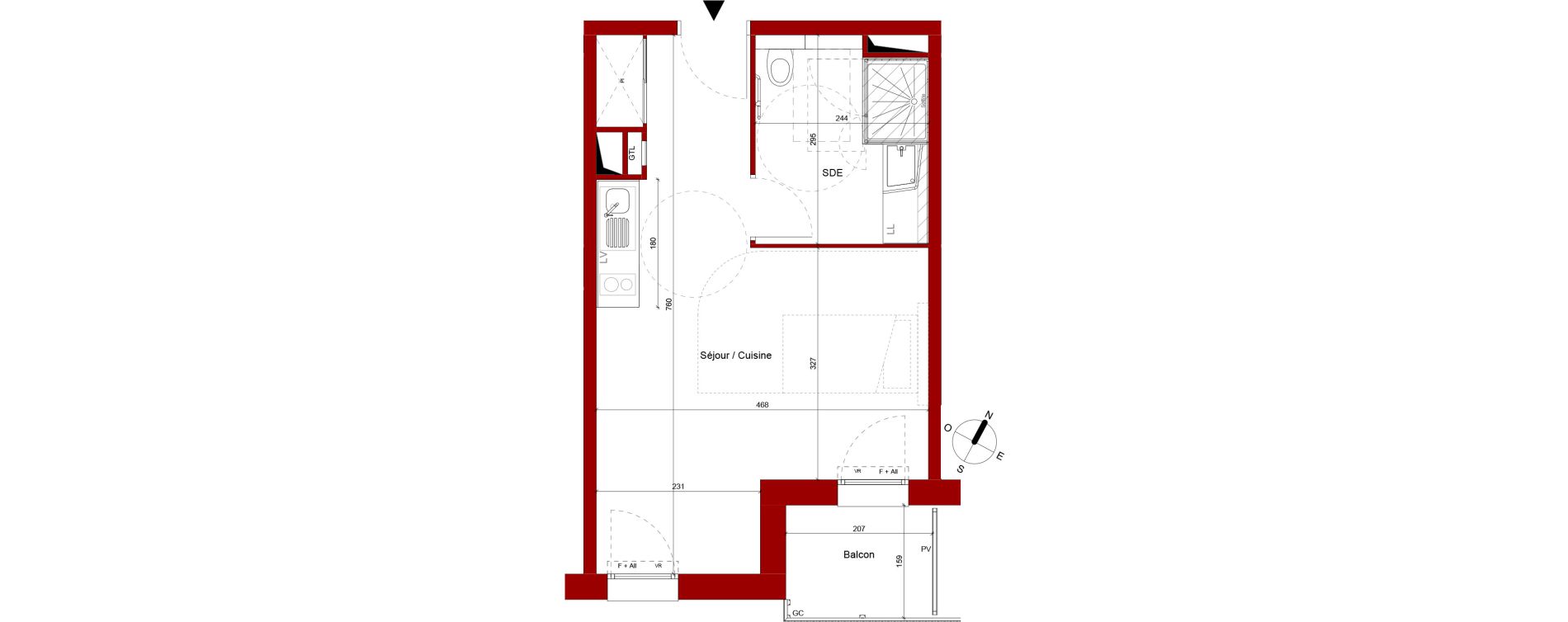 Appartement T1 meubl&eacute; de 31,26 m2 &agrave; Roubaix Potennerie