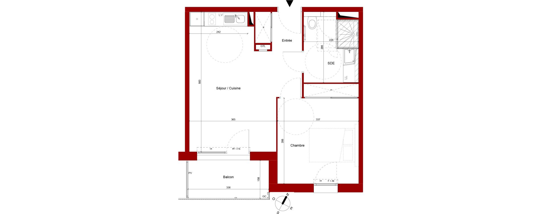 Appartement T2 meubl&eacute; de 44,16 m2 &agrave; Roubaix Potennerie