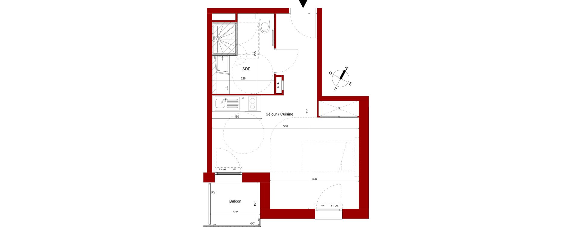 Appartement T1 meubl&eacute; de 29,94 m2 &agrave; Roubaix Potennerie