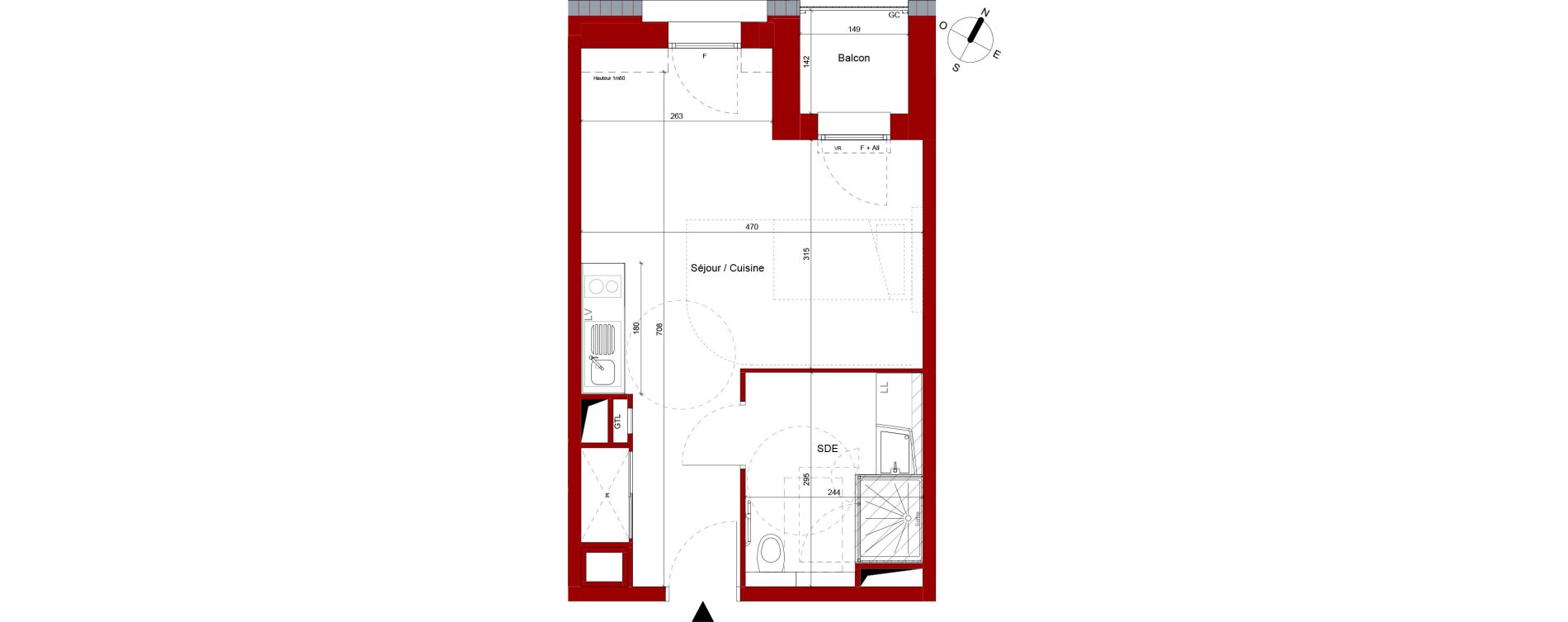 Appartement T1 meubl&eacute; de 30,08 m2 &agrave; Roubaix Potennerie
