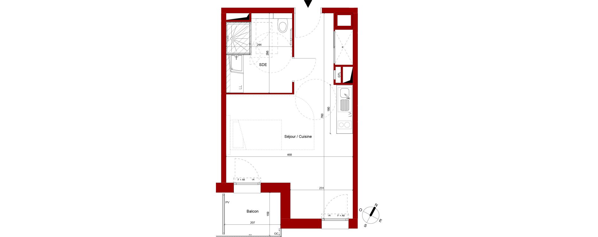Appartement T1 meubl&eacute; de 30,83 m2 &agrave; Roubaix Potennerie