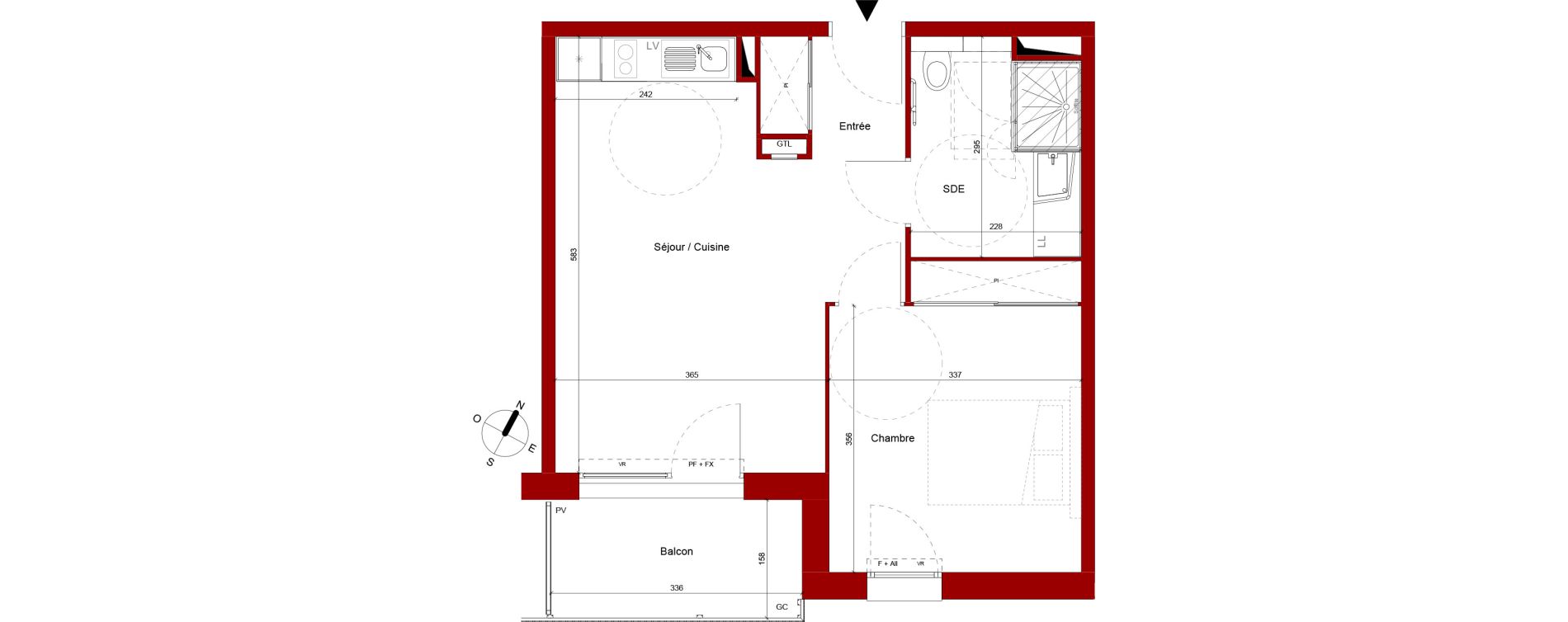 Appartement T2 meubl&eacute; de 44,16 m2 &agrave; Roubaix Potennerie