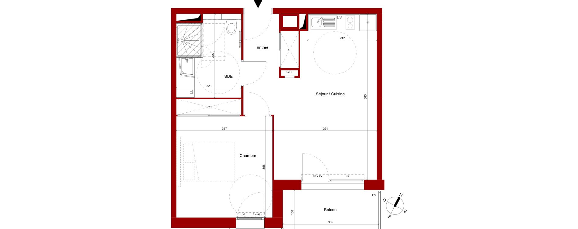 Appartement T2 meubl&eacute; de 43,71 m2 &agrave; Roubaix Potennerie
