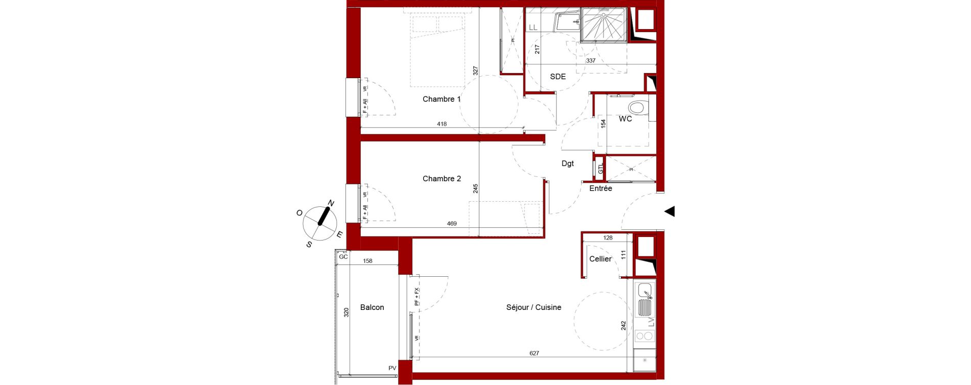 Appartement T3 meubl&eacute; de 62,99 m2 &agrave; Roubaix Potennerie