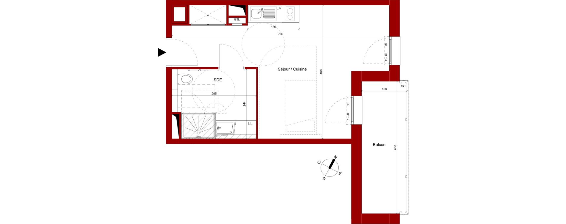 Appartement T1 meubl&eacute; de 30,83 m2 &agrave; Roubaix Potennerie