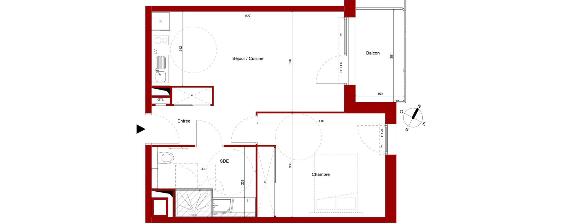 Appartement T2 meubl&eacute; de 44,62 m2 &agrave; Roubaix Potennerie
