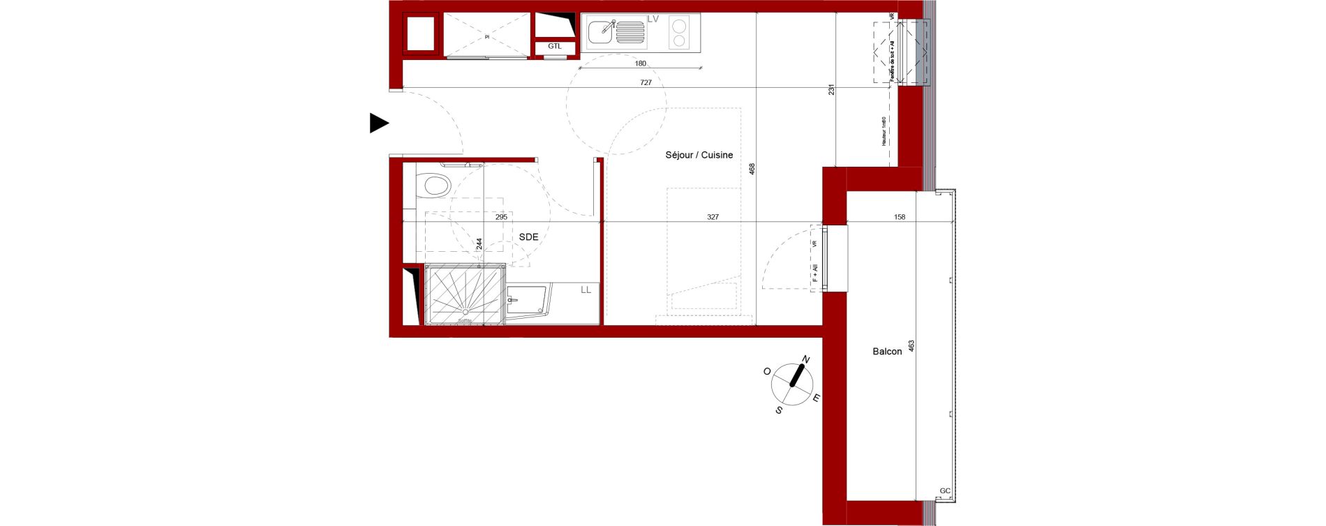 Appartement T1 meubl&eacute; de 30,07 m2 &agrave; Roubaix Potennerie