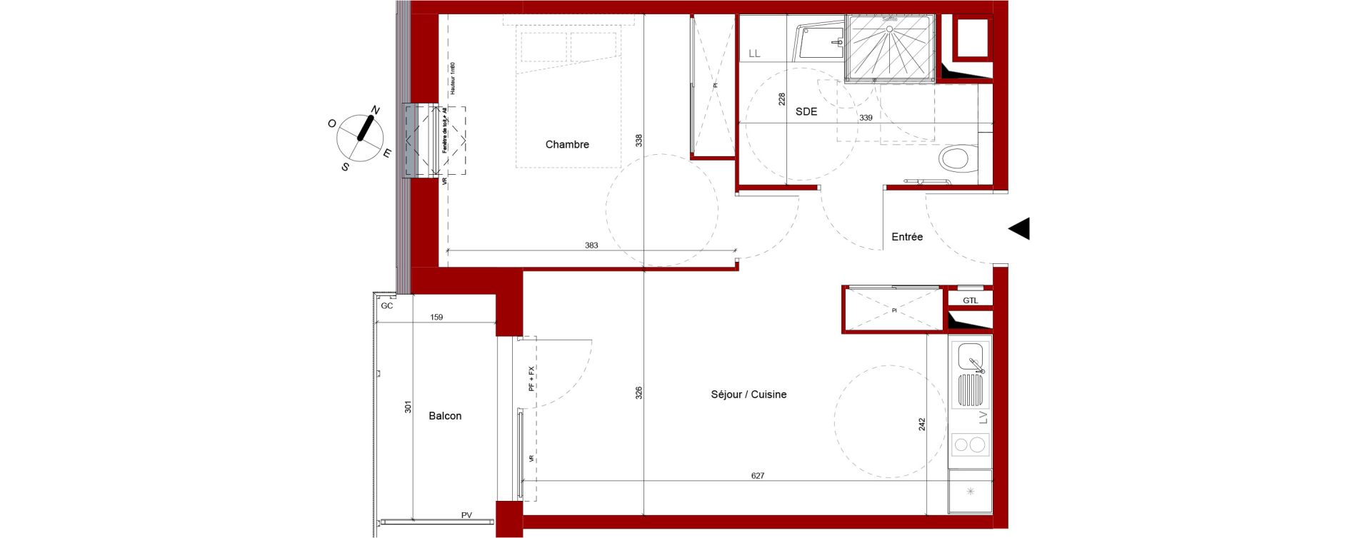 Appartement T2 meubl&eacute; de 43,51 m2 &agrave; Roubaix Potennerie