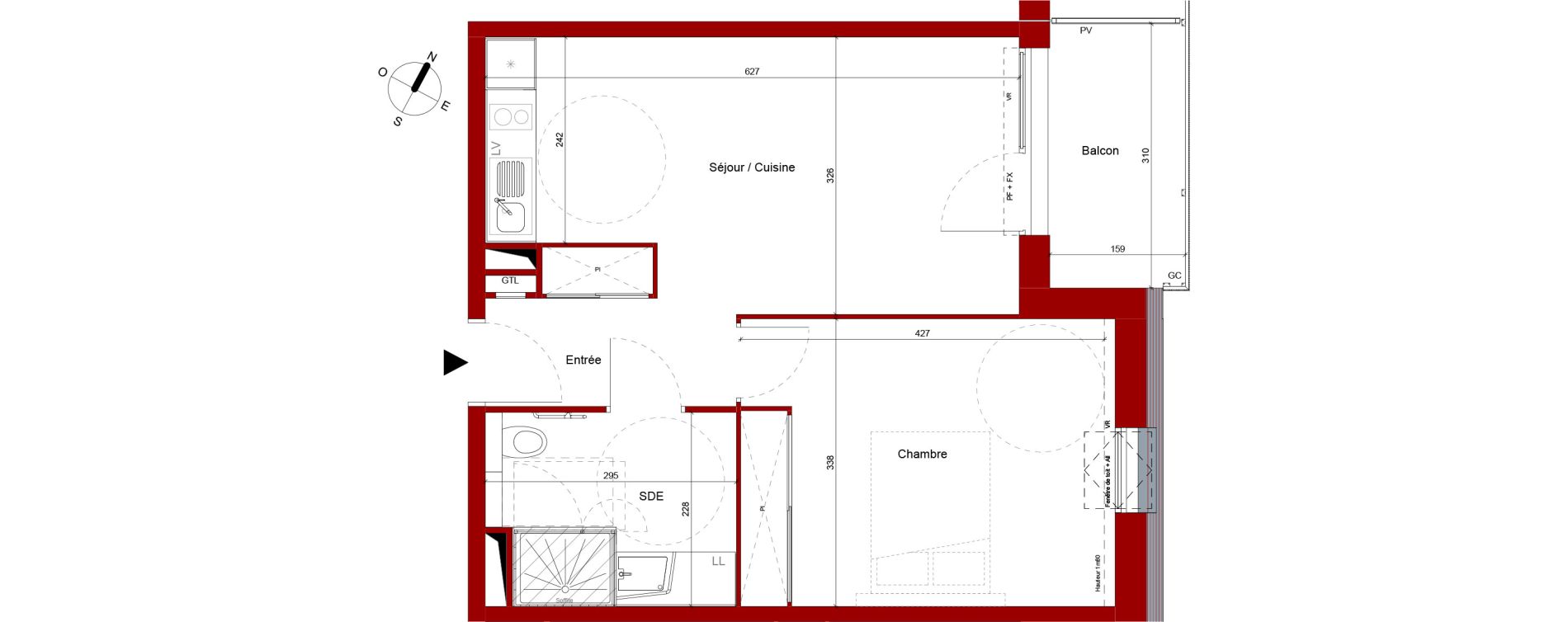 Appartement T2 meubl&eacute; de 43,93 m2 &agrave; Roubaix Potennerie
