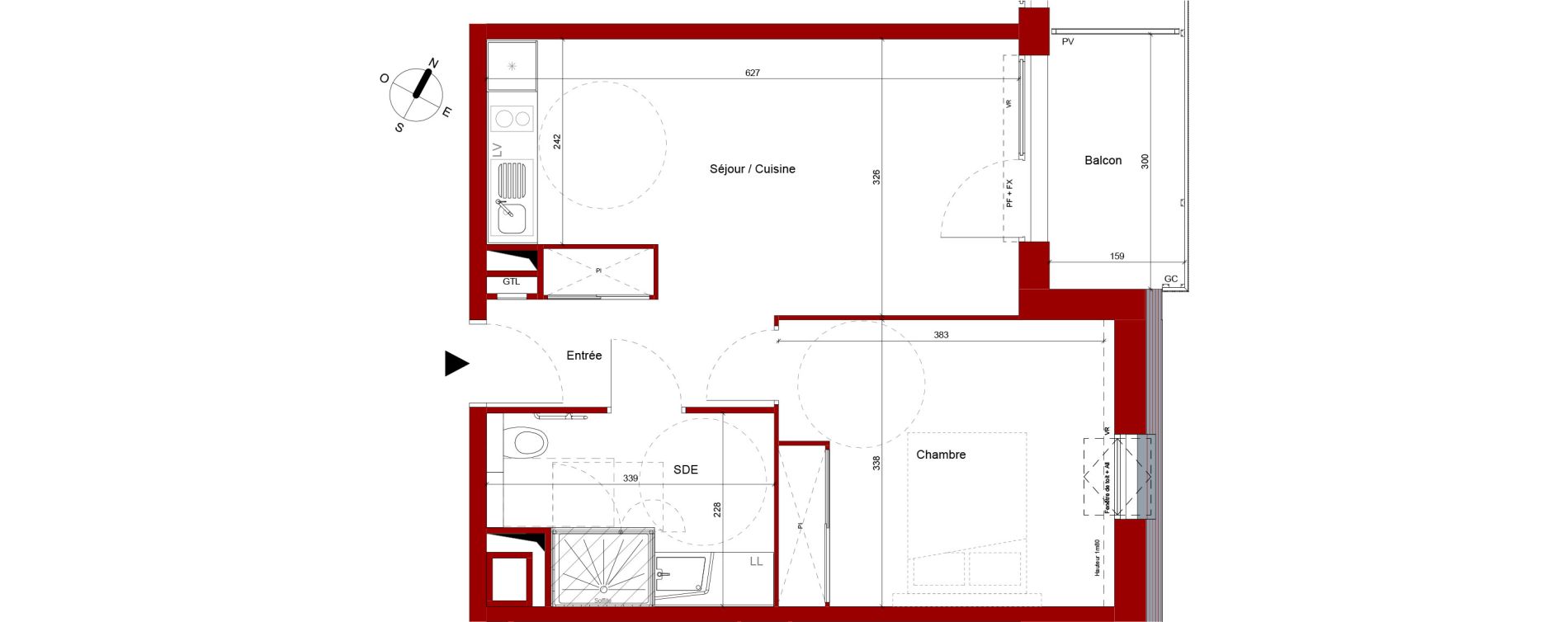 Appartement T2 meubl&eacute; de 43,51 m2 &agrave; Roubaix Potennerie