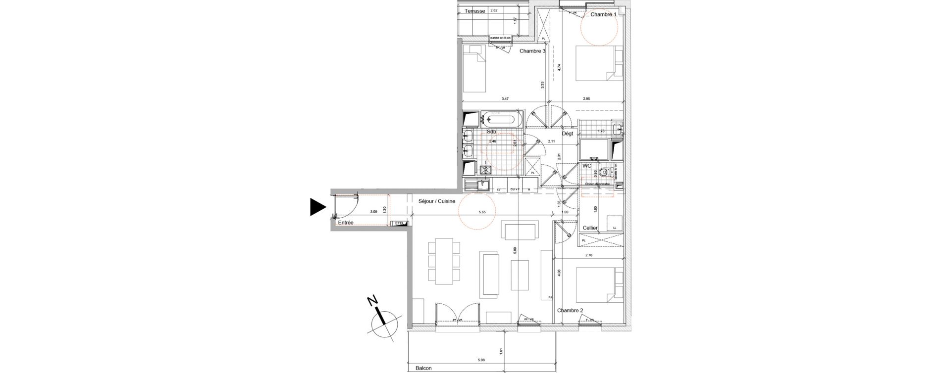 Appartement T4 de 88,74 m2 &agrave; Roubaix Barbieux