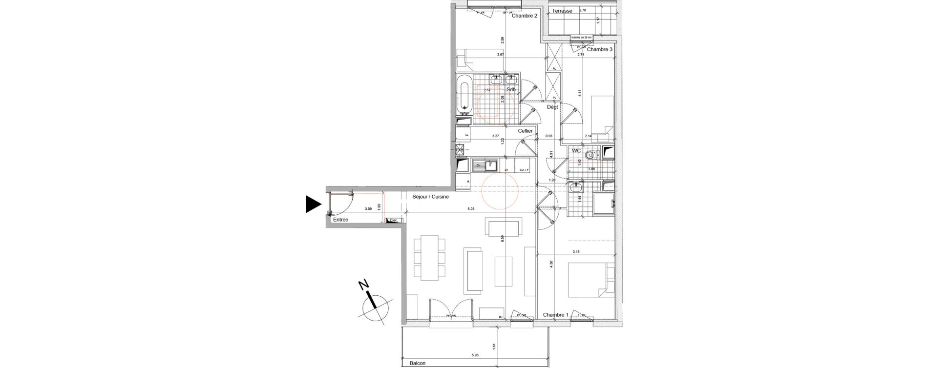 Appartement T4 de 88,87 m2 &agrave; Roubaix Barbieux