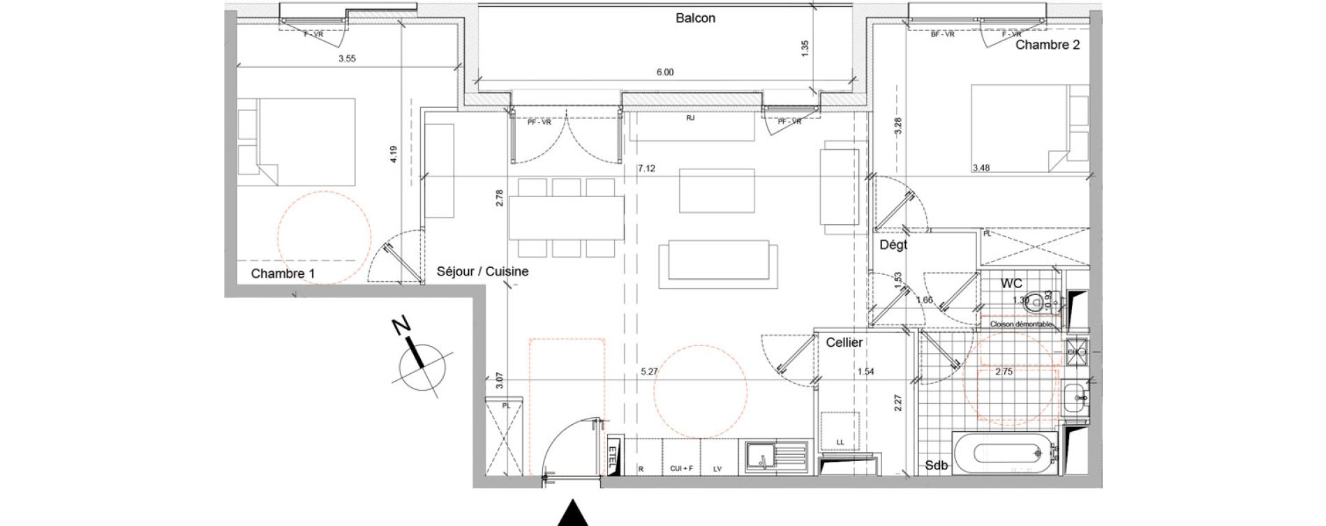 Appartement T3 de 75,03 m2 &agrave; Roubaix Barbieux