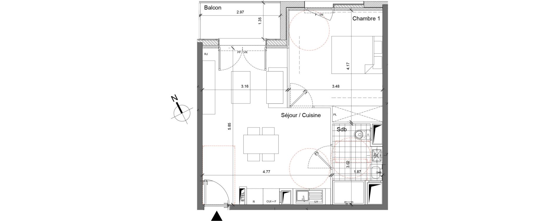 Appartement T2 de 42,16 m2 &agrave; Roubaix Barbieux