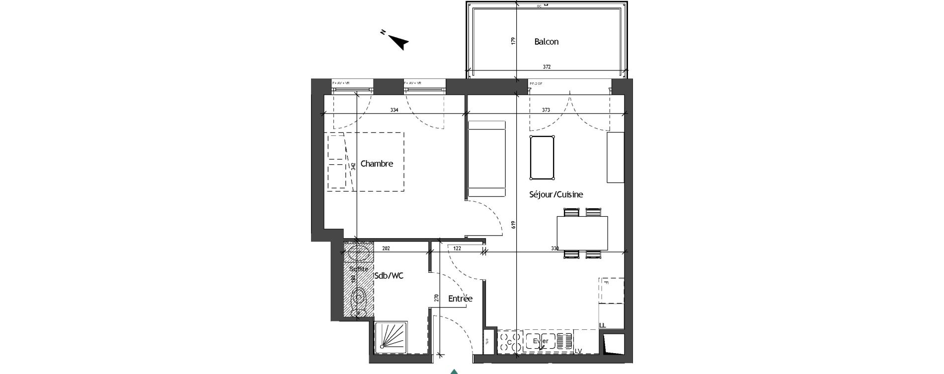 Appartement T2 de 40,85 m2 &agrave; Roubaix Fresnoy mackellerie