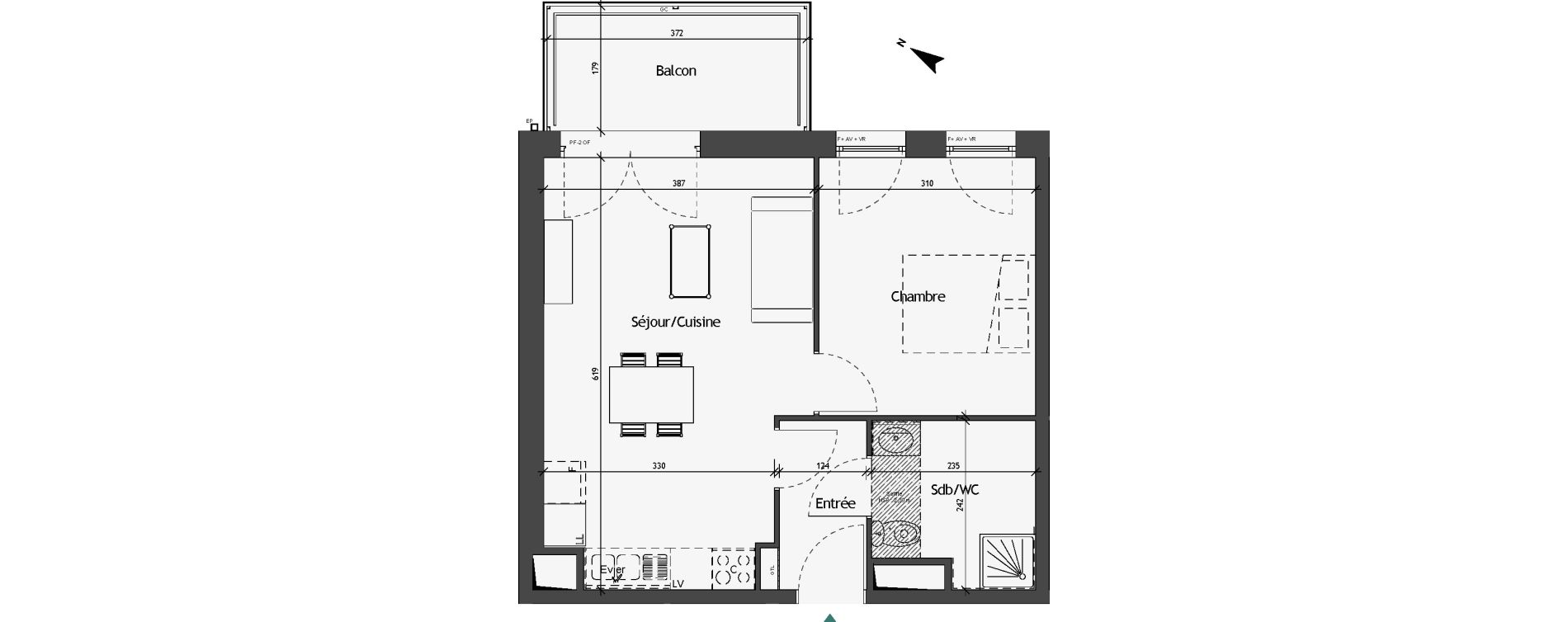 Appartement T2 de 41,69 m2 &agrave; Roubaix Fresnoy mackellerie