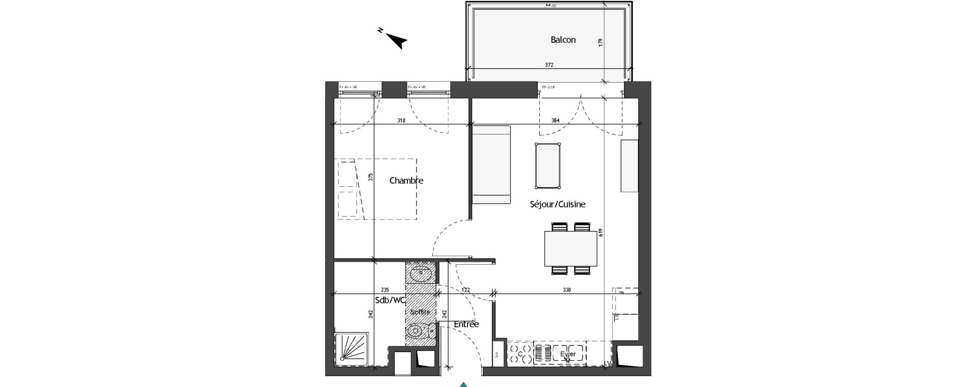 Appartement T2 de 41,50 m2 &agrave; Roubaix Fresnoy mackellerie