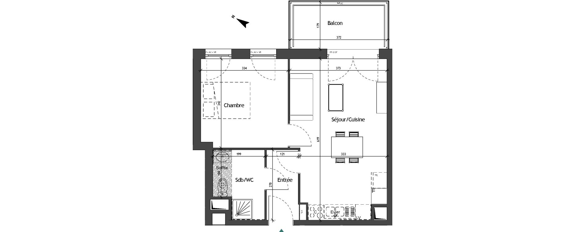 Appartement T2 de 40,85 m2 &agrave; Roubaix Fresnoy mackellerie