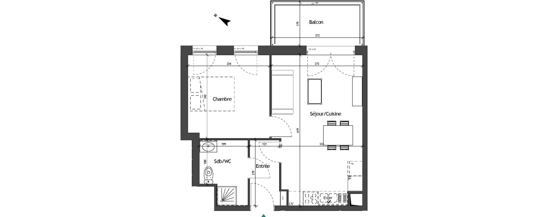 Appartement T2 de 40,85 m2 &agrave; Roubaix Fresnoy mackellerie