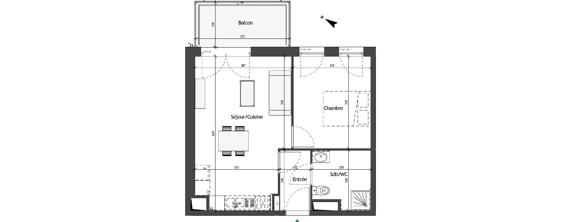 Appartement T2 de 41,72 m2 &agrave; Roubaix Fresnoy mackellerie