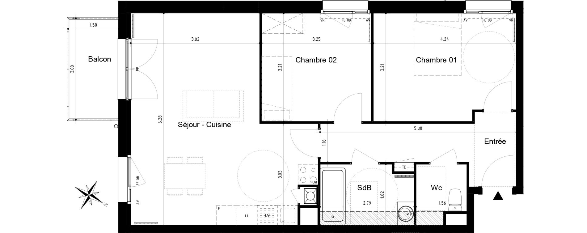 Appartement T3 de 67,65 m2 &agrave; Roubaix Centre